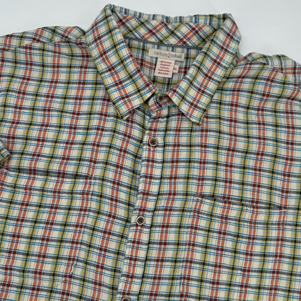 Carbon 2 Cobalt Shirt Mens XL Multicolor Plaid Short‎ Sleeve Button Down Shirt